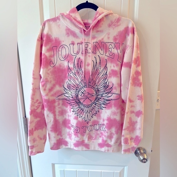JOURNEY WORLD TOUR PINK TYE DYE SWEAT SHIRT HOODIE SIZE SMALL - Picture 1 of 6
